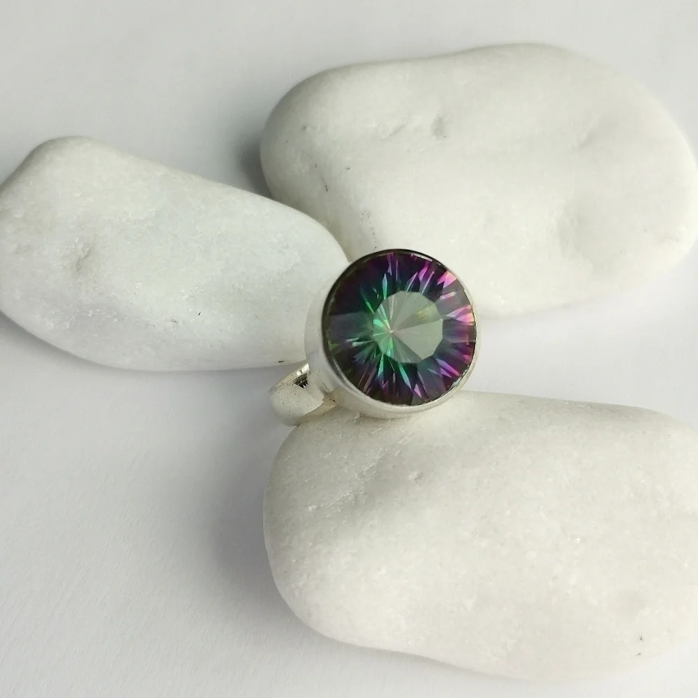 Large 7ct Mystic Topaz Ring in Sterling Silver size 8